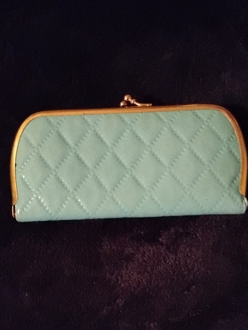 Mint Quilted Wallet with Gold Trim
